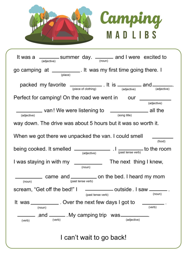 Free Printable Summer Camp Mad Libs Printable Form Templates And Letter