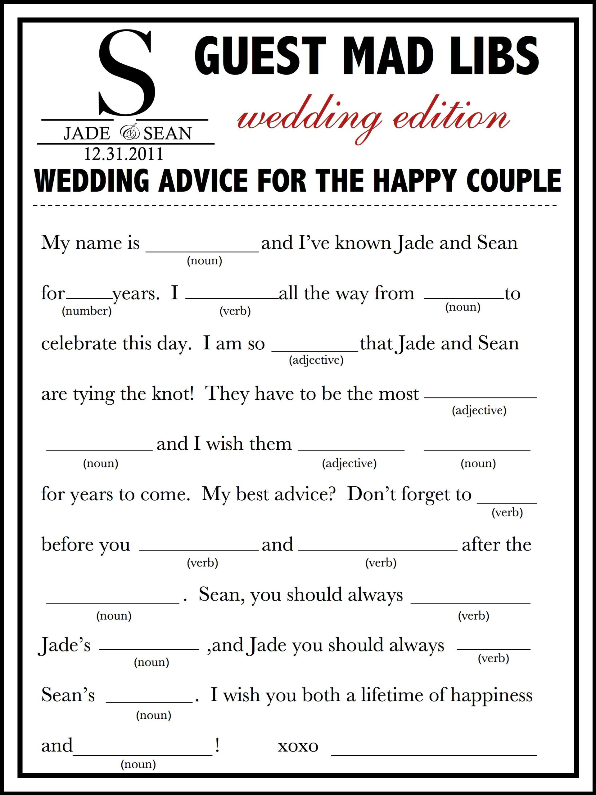 Free Printable Wedding Mad Libs Template Printable Templates