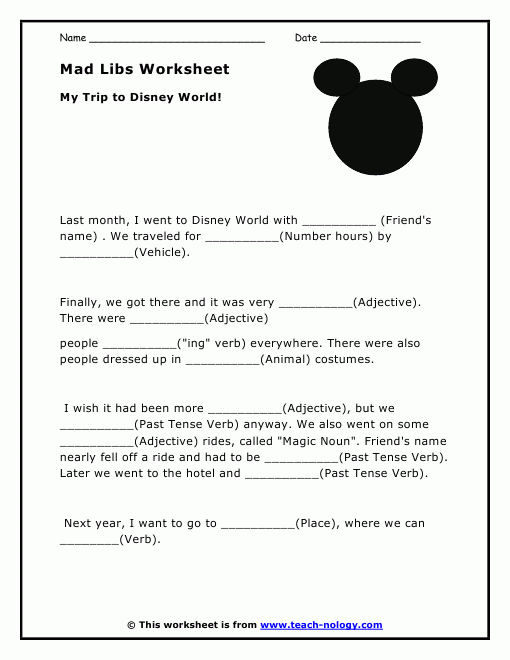 Grammar Mad Libs Free Worksheets Samples