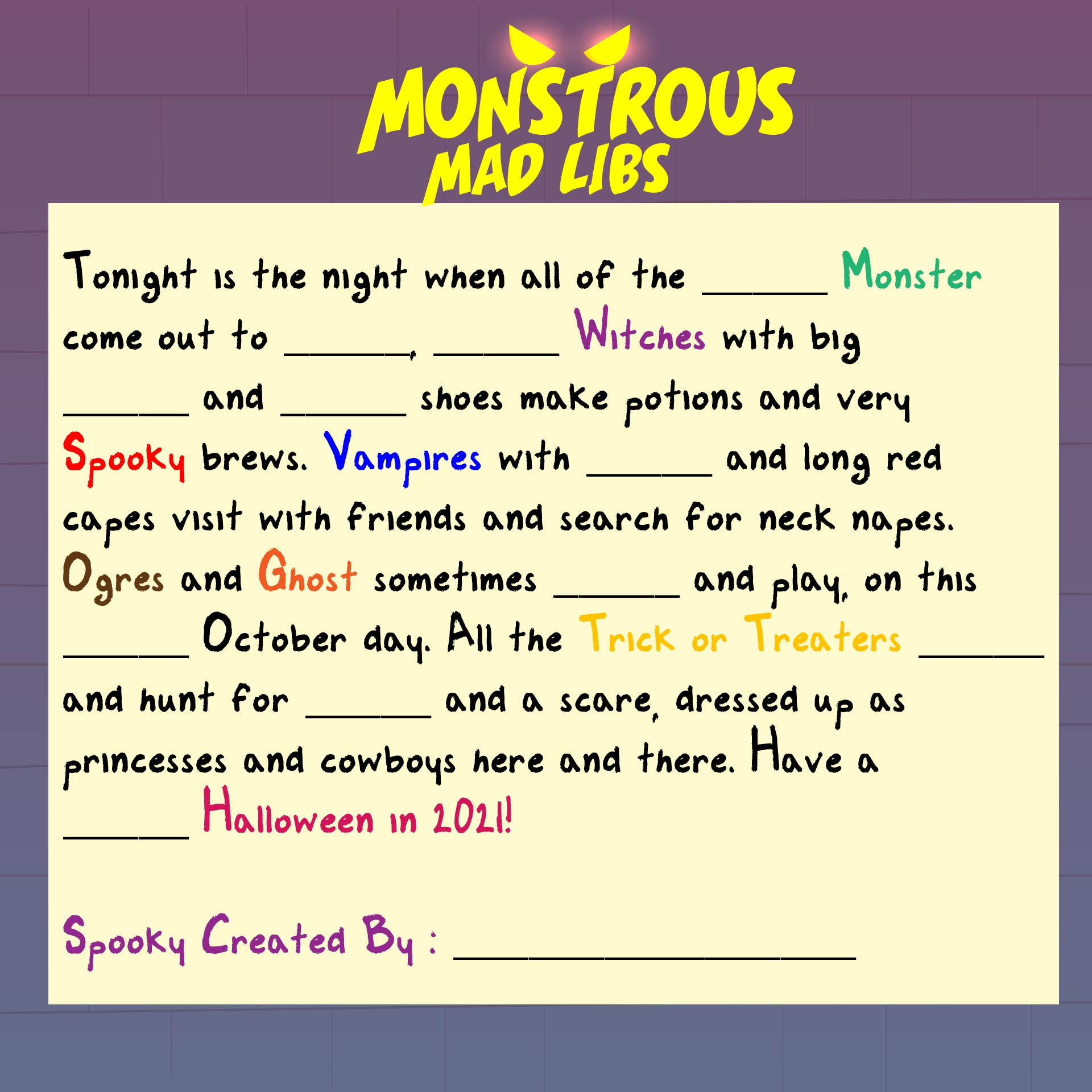 Halloween Mad Libs Printable Pdf Printable World Holiday