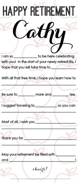 Happy Retirement Mad Libs Printable Customized Retirement Party 