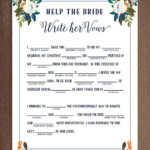 Help The Bride Write Her Wedding Vows Bride Libs Printable Bridal