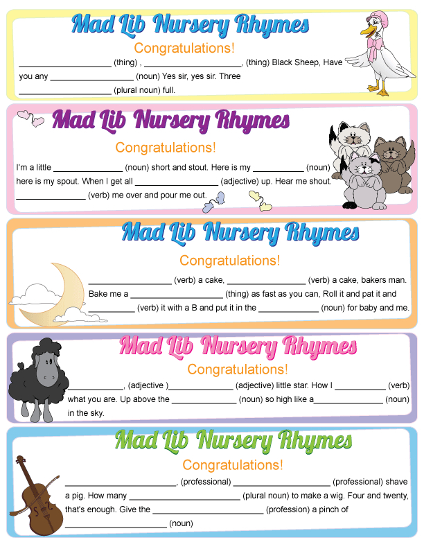 Mad Lib Nursery Rhyme Game Baby Shower Woodland Animals Printable Mad