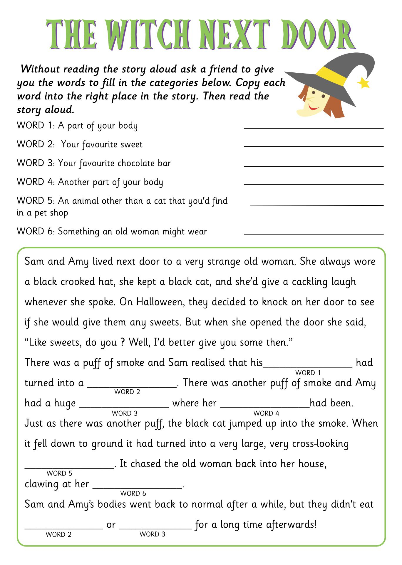 Mad Libs Halloween Printable Printable World Holiday