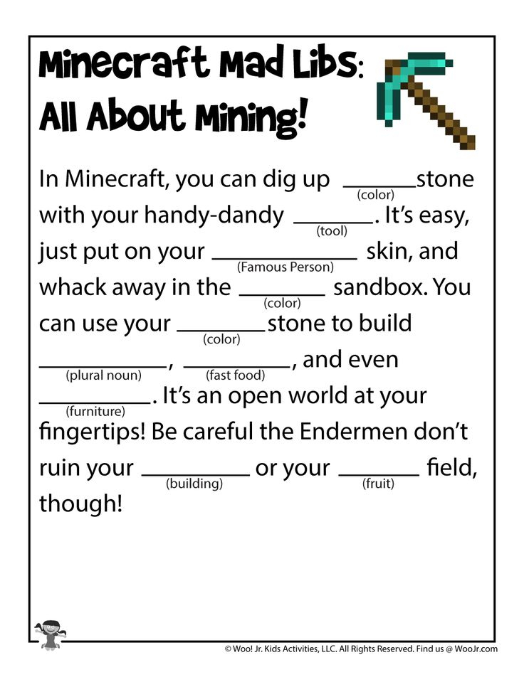 Minecraft Mad Libs Printables Woo Jr Kids Activities Mad Libs 