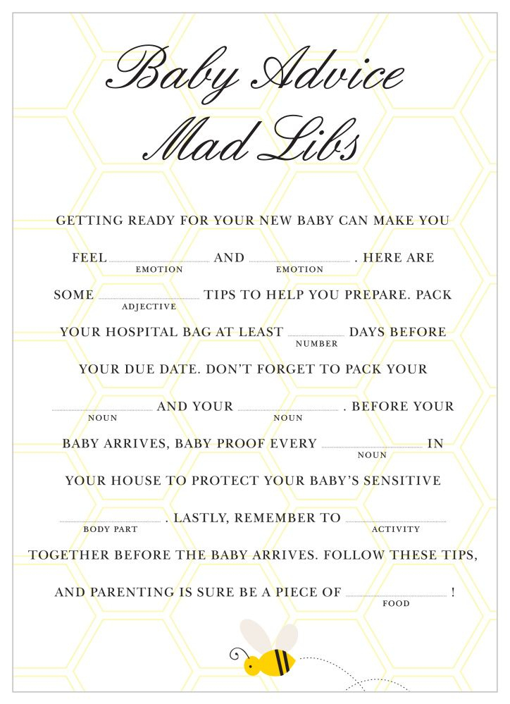 Mommy To Bee Baby Shower Mad Libs Bee Baby Shower Baby Shower Mad