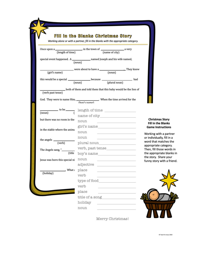 Nativity Sunday School Game Similar To Mad Libs Teach For Jesus