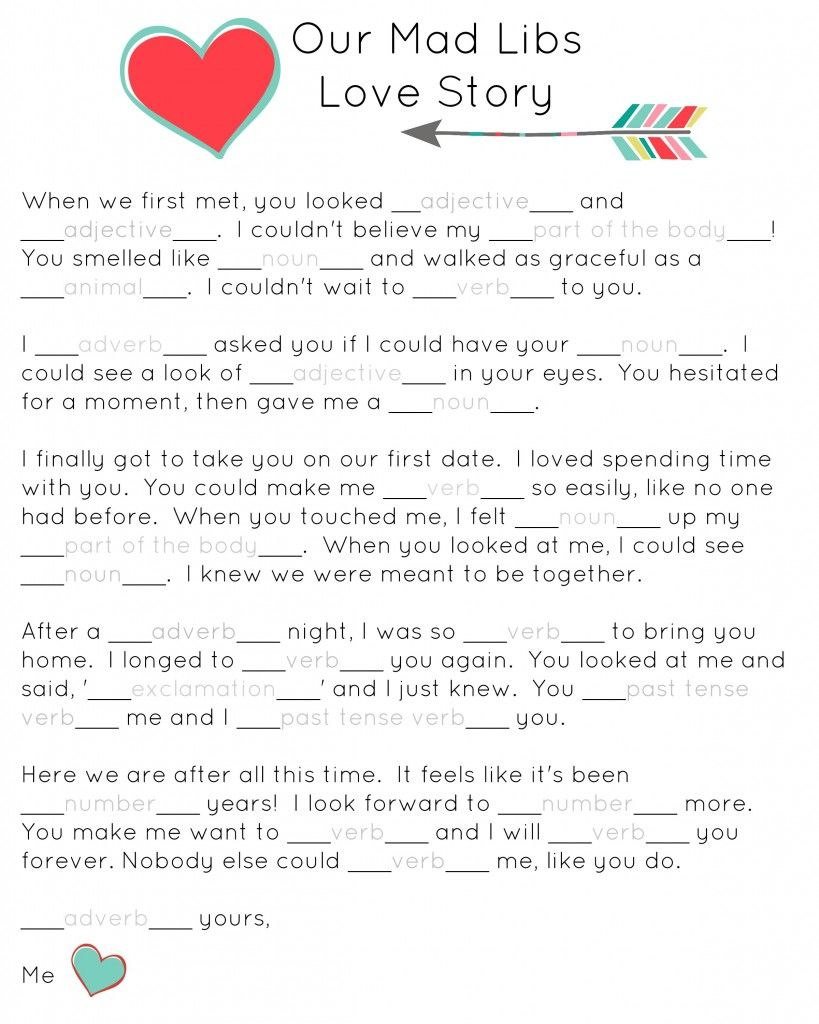 Our Mad Libs Love Story Free Printable and Laughs Funny Mad Libs