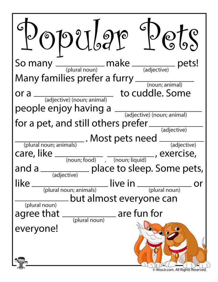 Popular Pets Mad Libs For Kids Woo Jr Kids Activities Kids Mad 