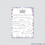 Princess Baby Shower Mad Libs Printable Purple And Gray Etsy In 2022