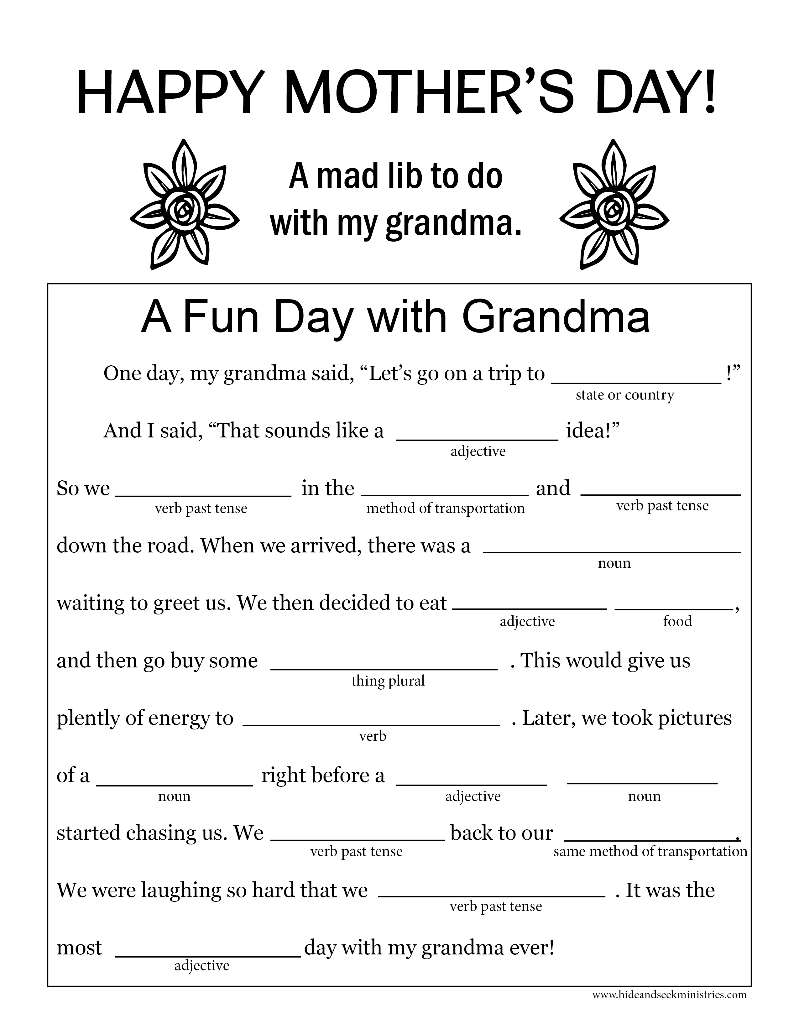 Printable Grandma Mad Libs Printable Mad Libs