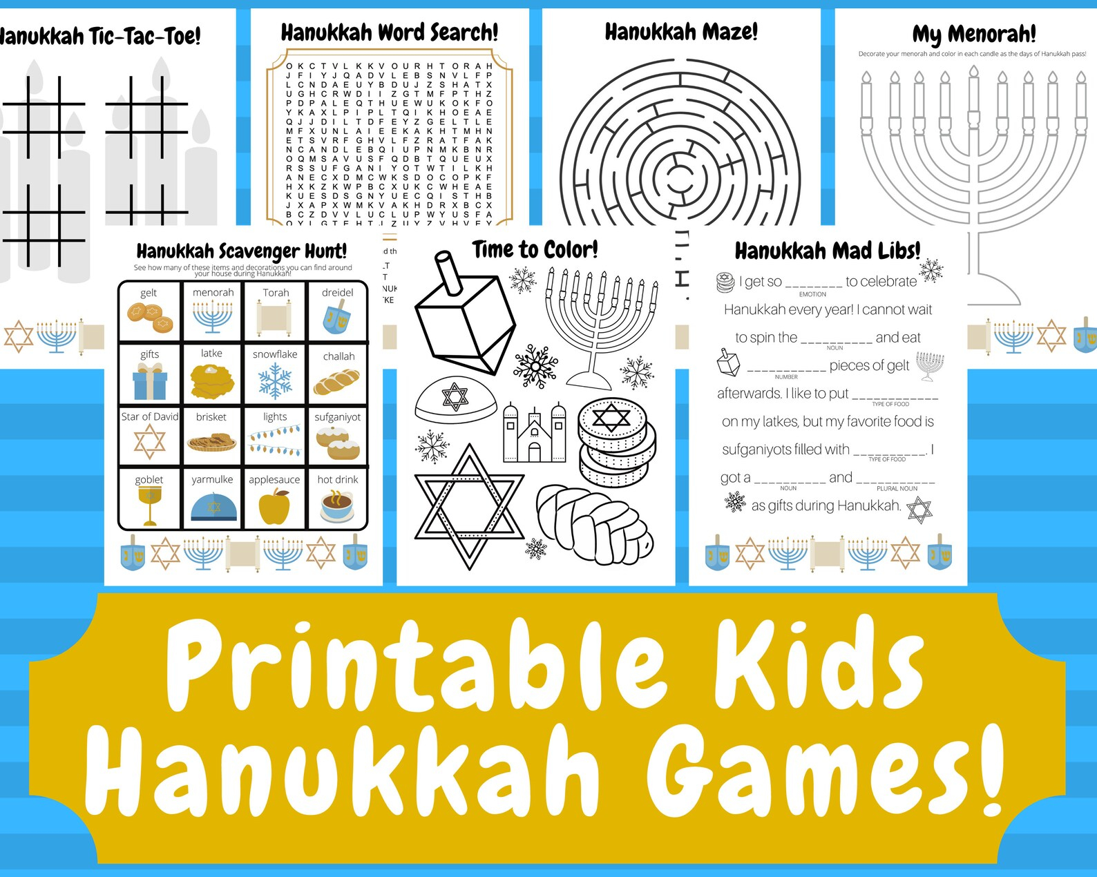 Printable Hanukkah Games Hanukkah Kids Games Hanukkah Etsy