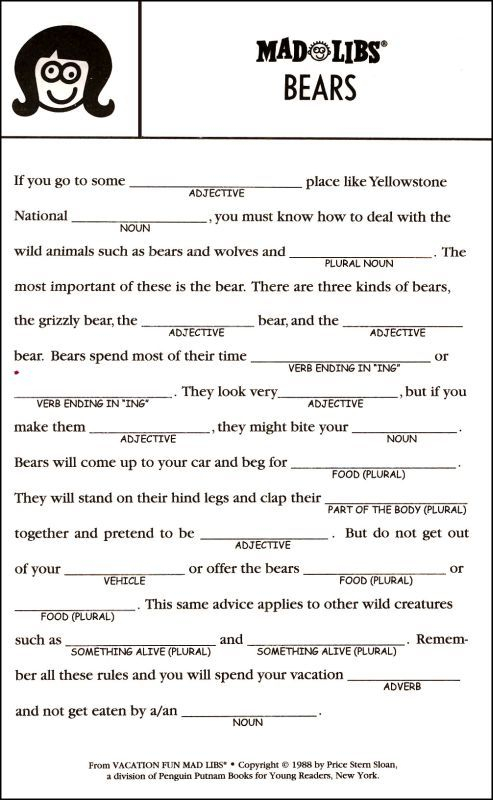 Printable Long Mad Libs For Kids Tedy Printable Activities