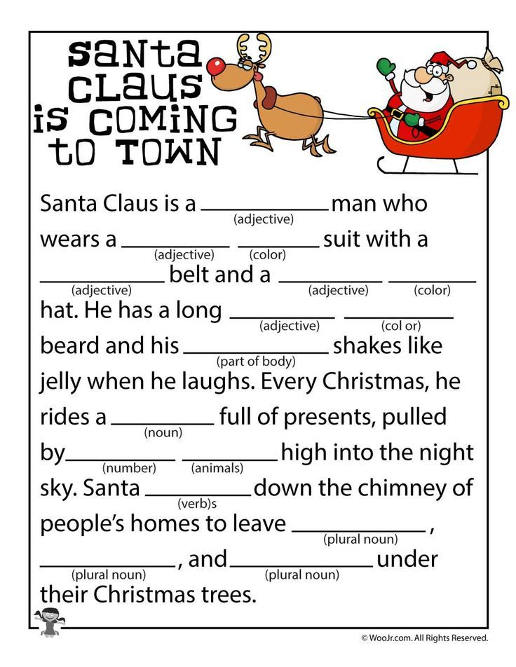 Santa Claus Is Coming To Town Mad Libs Christmas Activities Santa 