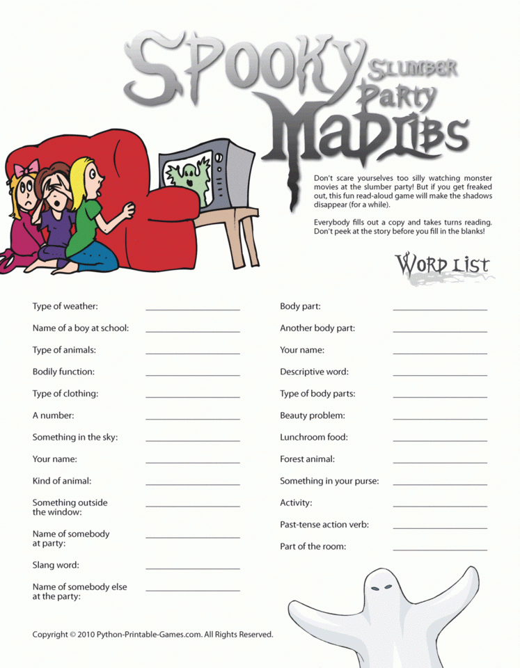 Spooky Slumber Party Mad Libs Slumber Parties Slumber Party Games