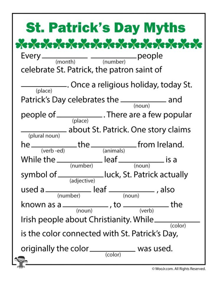 St Patrick s Day Myths Printable Ad Libs Woo Jr Kids Activities