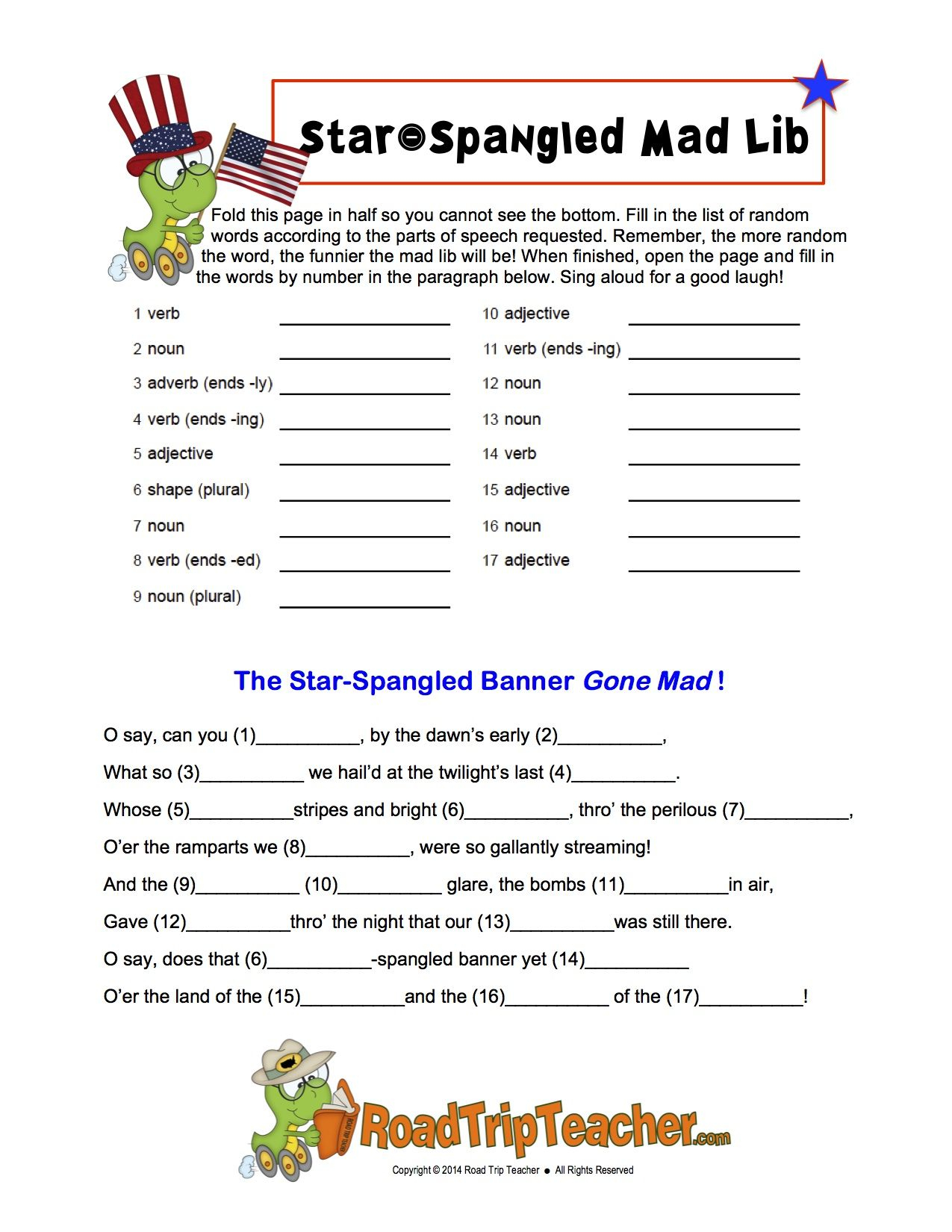 Star Spangled Mad Lib Free Printable Family Educational Resources 