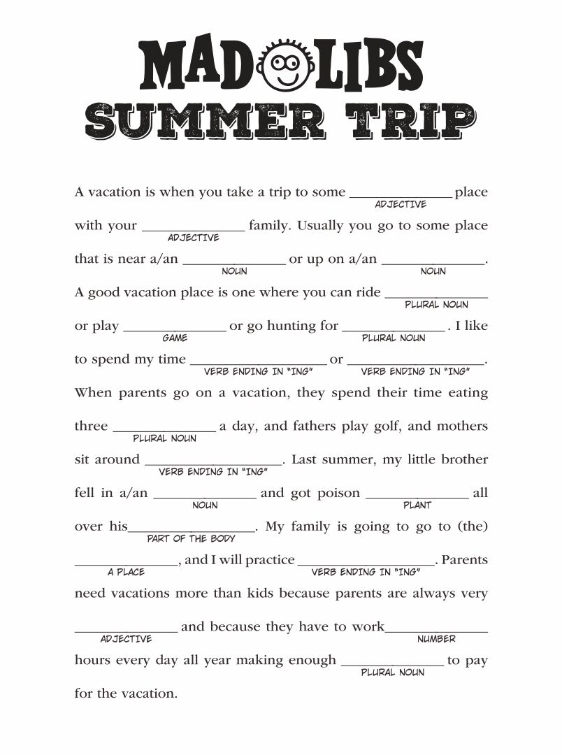 Summer Mad Libs Printable Cool Writing Creative Writing Summer Brain