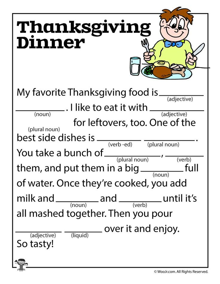 Thanksgiving Dinner Mad Lib Woo Jr Kids Activities Thanksgiving