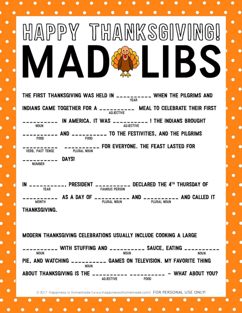 Thanksgiving Mad Libs Printable AEM Tutorials For Beginners