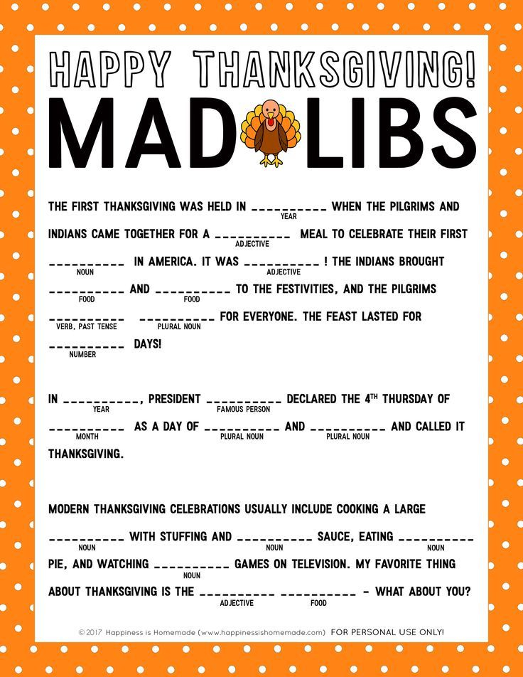 Thanksgiving Mad Libs Printable Fun Thanksgiving Game For All Ages