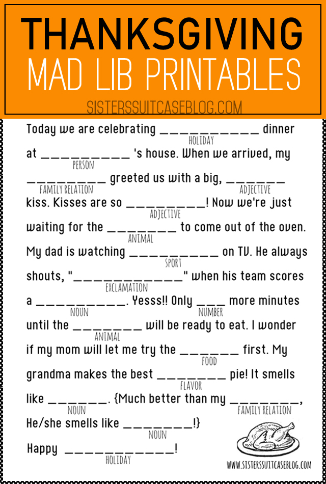 Thanksgiving Mad Libs Printable My Sister s Suitcase Packed With 