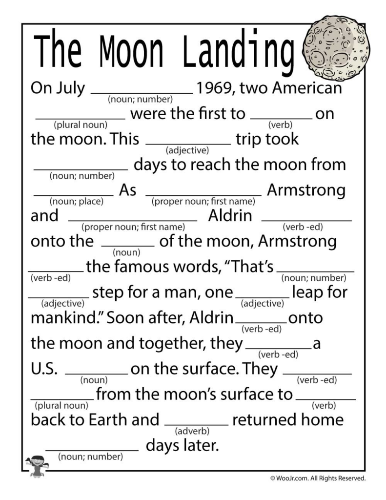 The Moon Landing Ad Libs For Kids Woo Jr Kids Activities Children 