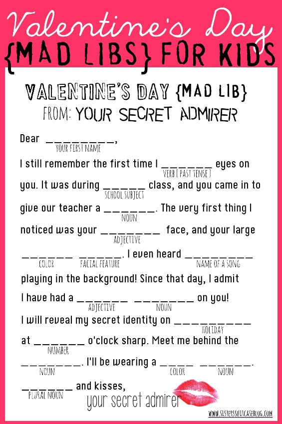 Valentine s Day Mad Libs My Sister s Suitcase Packed With Creativity