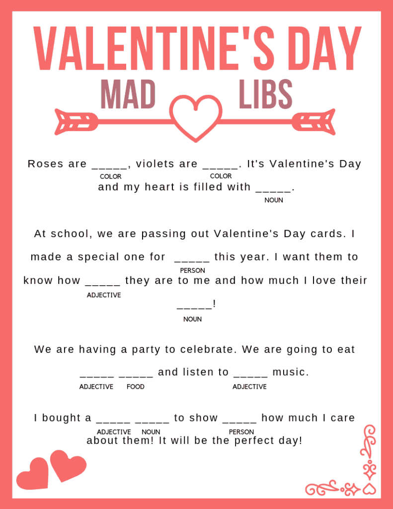 Valentines Mad Libs Printable Printable World Holiday