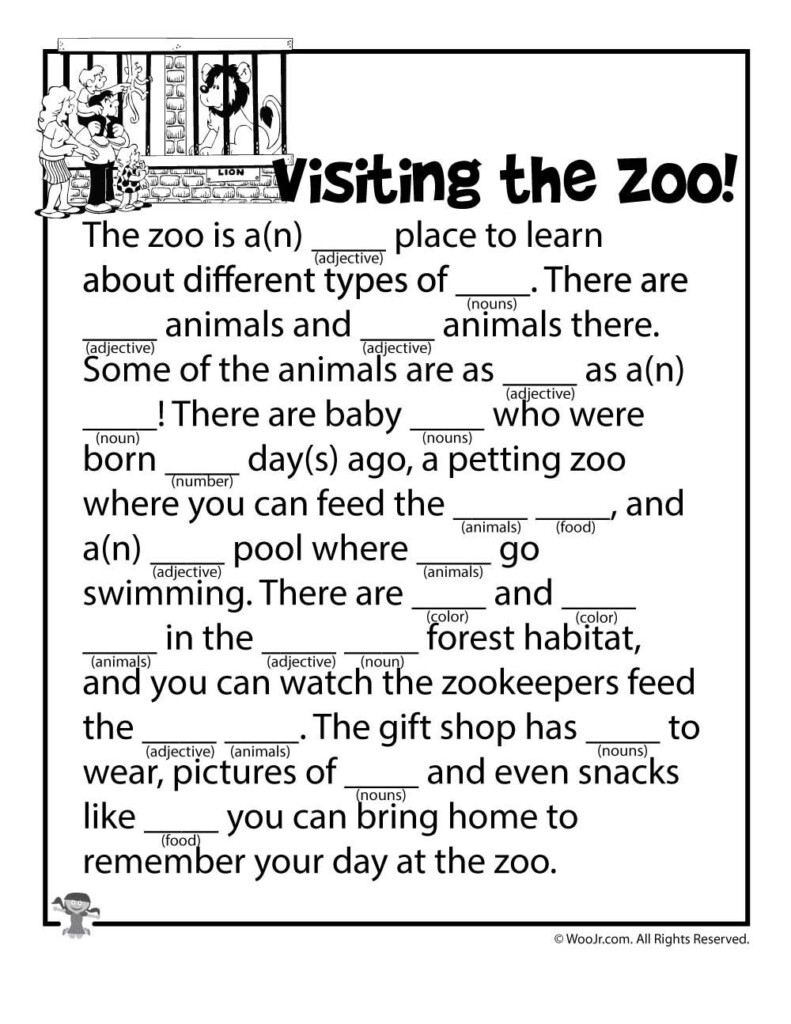 Visiting The Zoo Printable Mad Lib Word Puzzles For Kids Mad Libs