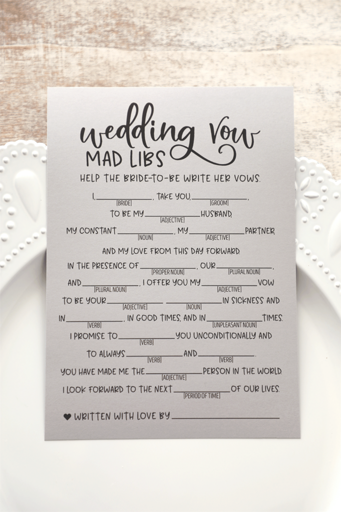 Wedding Vow Mad Libs Free Printable Printable Word Searches