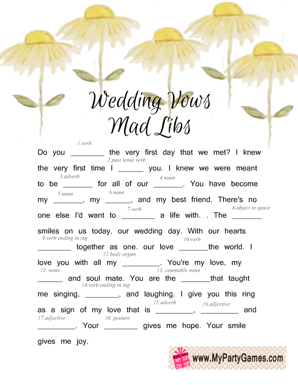 Wedding Vows Mad Libs Free Printable