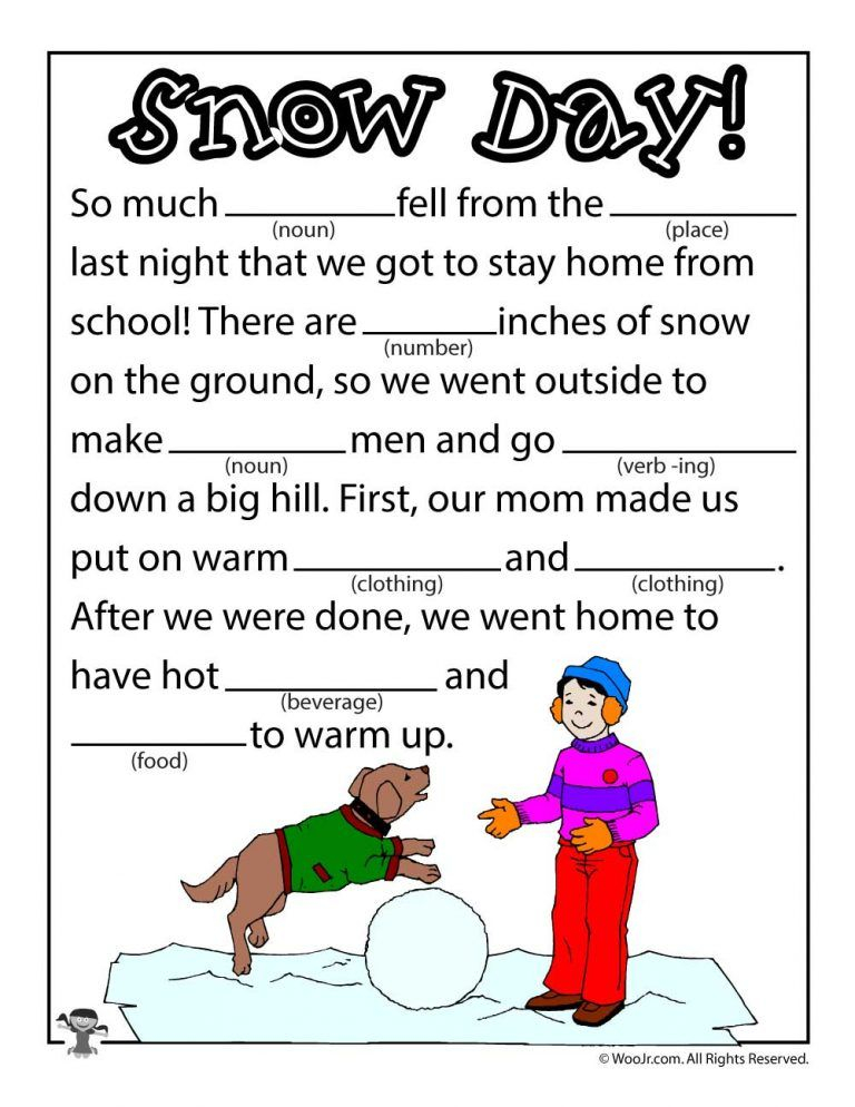 Winter Mad Libs Snow Day Activities For Kids Mad Libs