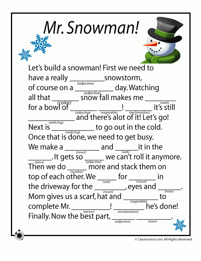 Winter Mad Libs Woo Jr Kids Activities Christmas Classroom 